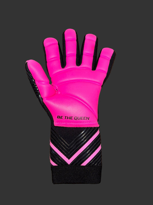 Pink and black glove with 'Be the Queen' text on a dark background