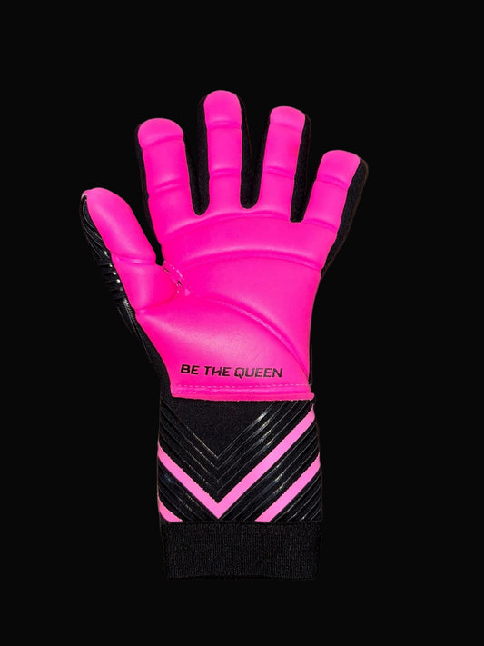 Pink and black glove with 'Be the Queen' text on a dark background