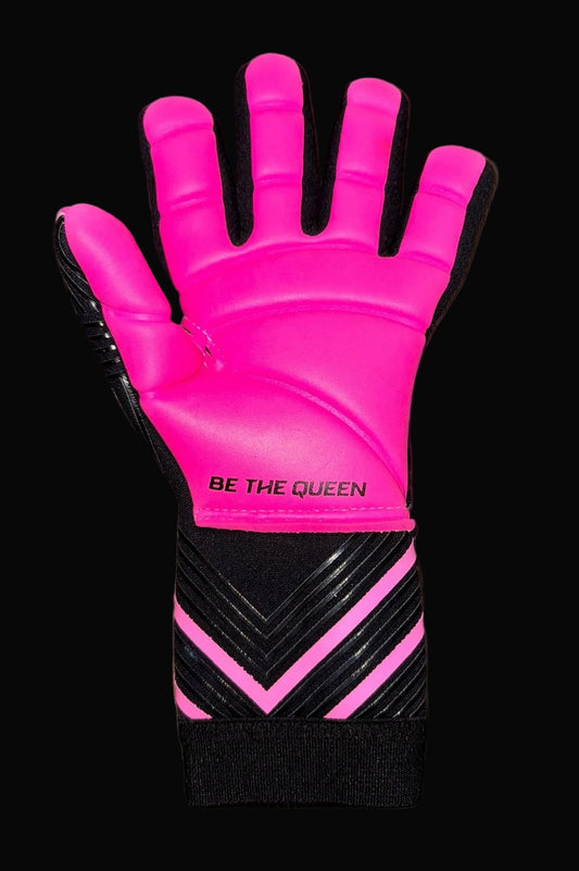 Pink and black glove with 'Be the Queen' text on a dark background